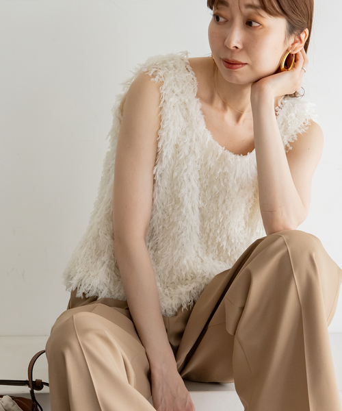 NOBLE ブラウス シャツ 「追加」「洗える」フェザーヤーンタンク