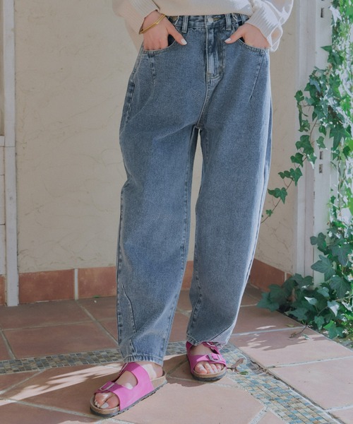[manana suerte] обработка Denim брюки LARGE голубой женский 