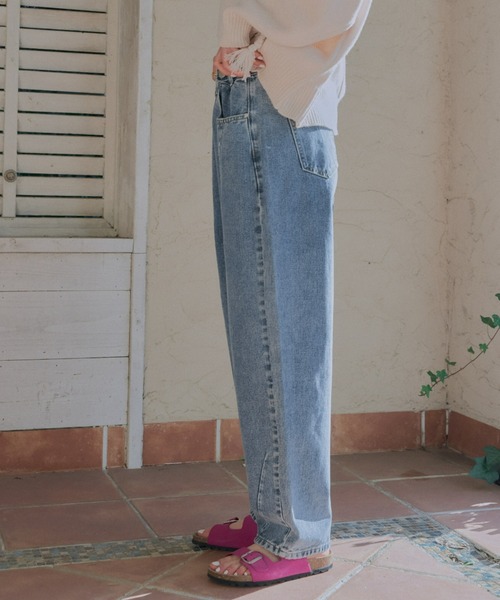 [manana suerte] обработка Denim брюки LARGE голубой женский 