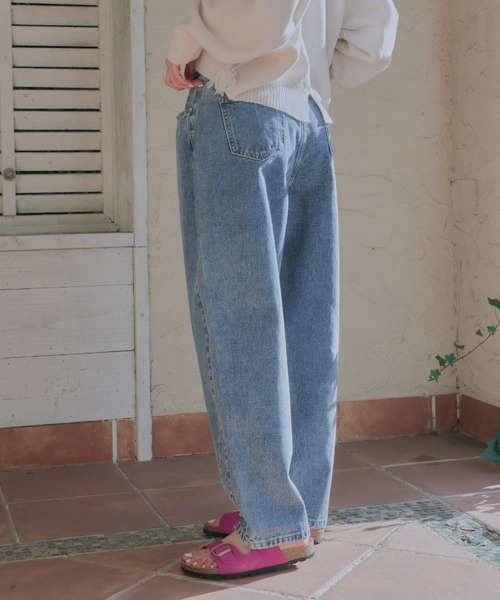 [manana suerte] обработка Denim брюки LARGE голубой женский 