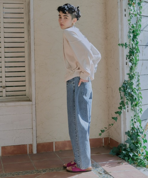 [manana suerte] обработка Denim брюки LARGE голубой женский 