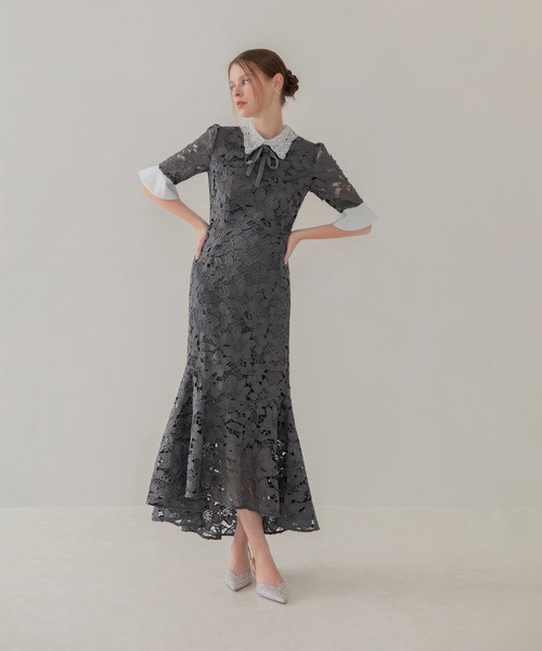 Leja（レジャ） ドレス 「LEJA」パールカラーボウタイフラワーレース