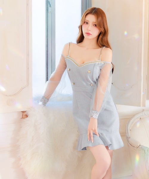 ツ*ジ様 【美品】Dior フリルデザイン ノースリーブ パーティードレス DAZZY（デイジー） パーティードレス ドレス ツイード フリル チェーン