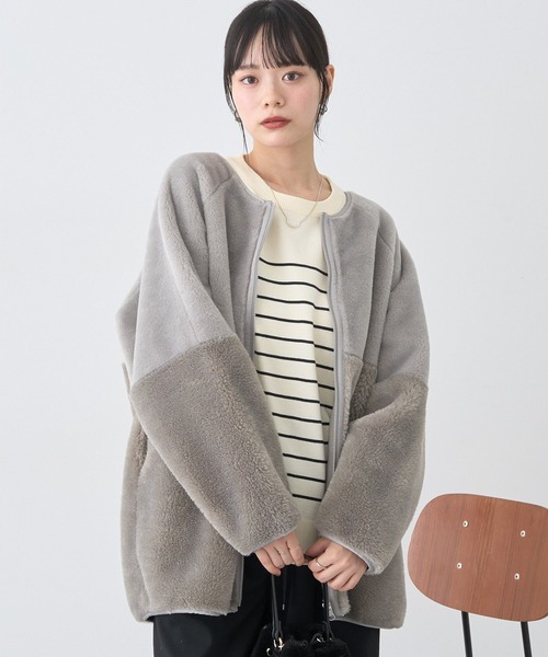 OHGA 2025aw 新作ムートンコート　グレー earth music&ecology ムートンコート ボアコート 「2WAY/2025AW」ノー