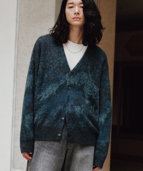WYM LIDNM カーディガン MOHAIR BLEND JACQUARD SHAGGY CARDIGAN