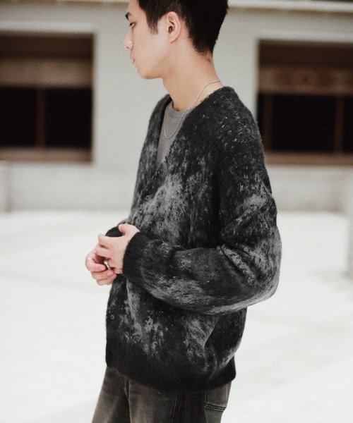 WYM LIDNM カーディガン MOHAIR BLEND JACQUARD SHAGGY CARDIGAN