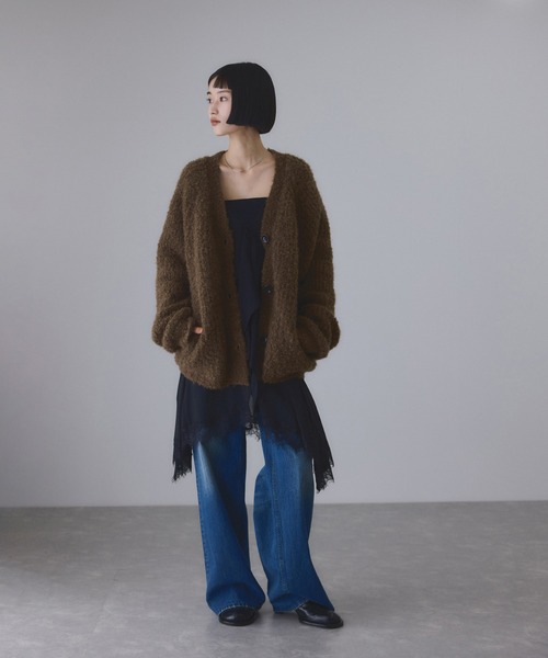 近年 アダムエロペ モヘヤ ショート丈 ジップ シャギー ニット カーディガン ADAM ET ROPE'（アダムエロペ）の「モヘヤZIPカーディガン