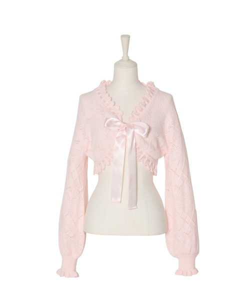 Fiorforte カーディガン ribbon frill knit bolero レディース