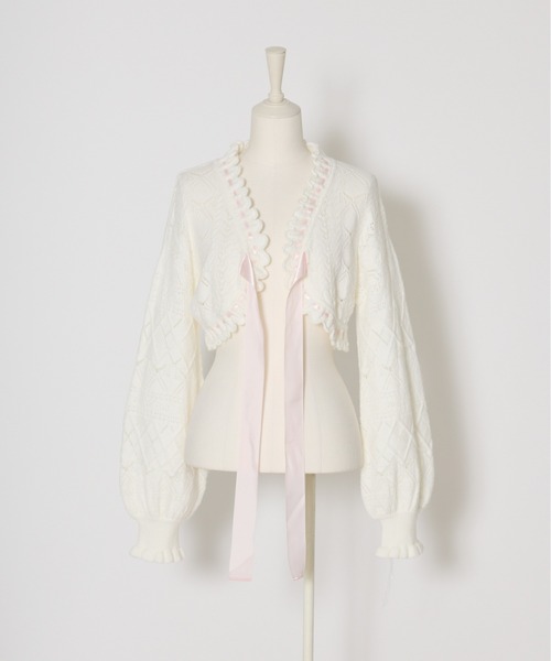 Fiorforte カーディガン ribbon frill knit bolero レディース