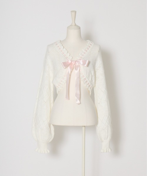 Fiorforte カーディガン ribbon frill knit bolero レディース