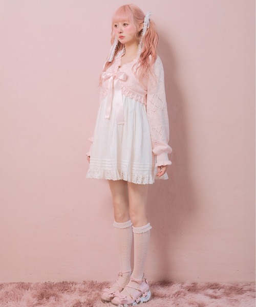 極美品✨OHGA オーガ　FRILL KNIT　フリルニットカーディガン　ピンク Fiorforte カーディガン ribbon frill knit bolero レディース