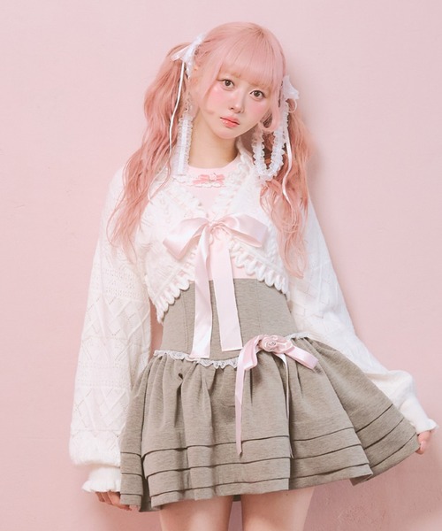 Fiorforte カーディガン ribbon frill knit bolero レディース