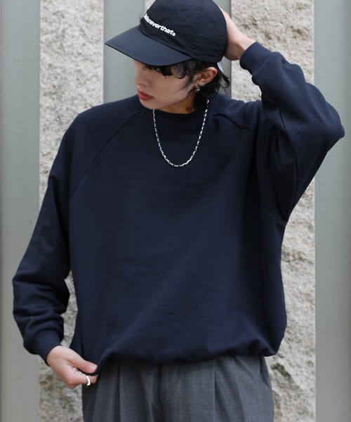 NAKER トレーナー スウェット 裏毛ドローコードラグランスウェットプル