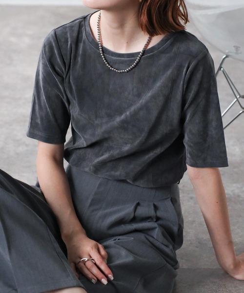 「meilmada」 半袖カットソー FREE チャコールグレー レディース_画像3