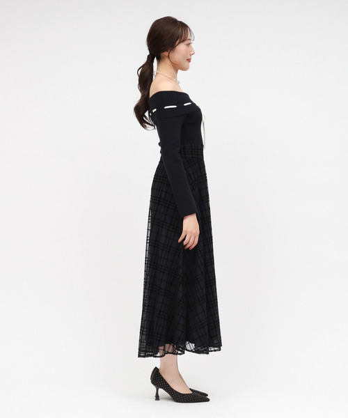 honeymew チェックリボンドッキングワンピース ブラック XS ROYAL PARTY（ロイヤルパーティー） ワンピース 配色リボンフロッキー