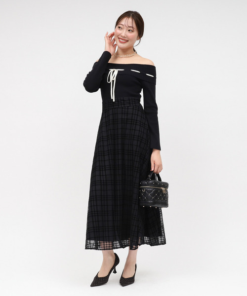 honeymew チェックリボンドッキングワンピース ブラック XS ROYAL PARTY（ロイヤルパーティー） ワンピース 配色リボンフロッキー