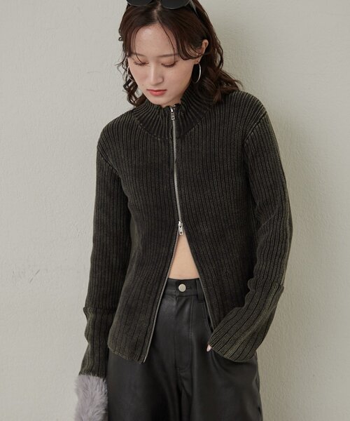 M-LINE ニット セーター 「mline」ダブルZIPリブカーディガン 