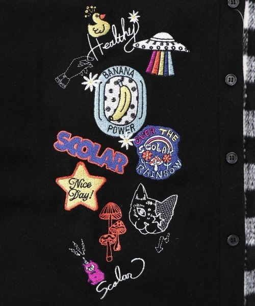 ScoLar（スカラー） ブラウス シャツ POP刺繍×チェック柄シャツ