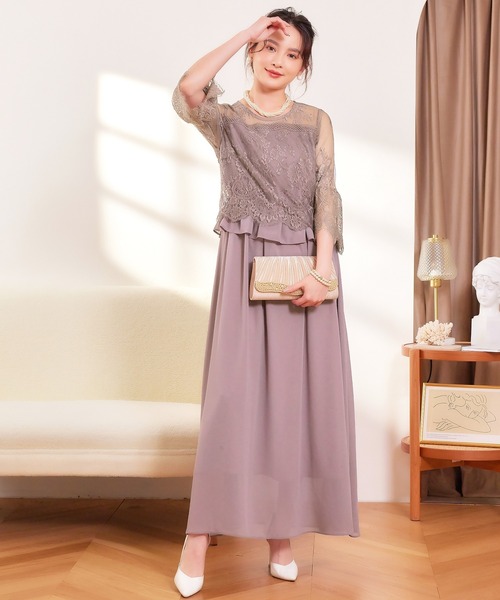 「DRESS PLUS」 7分袖ワンピース X-LARGE グレー レディース_画像2