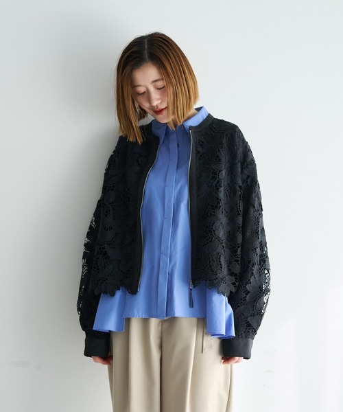 美品　Editt by YECCA VECCA フェイクレザーレイヤードブルゾン YECCA VECCA（イェッカヴェッカ） ブルゾン アウター レースブルゾン