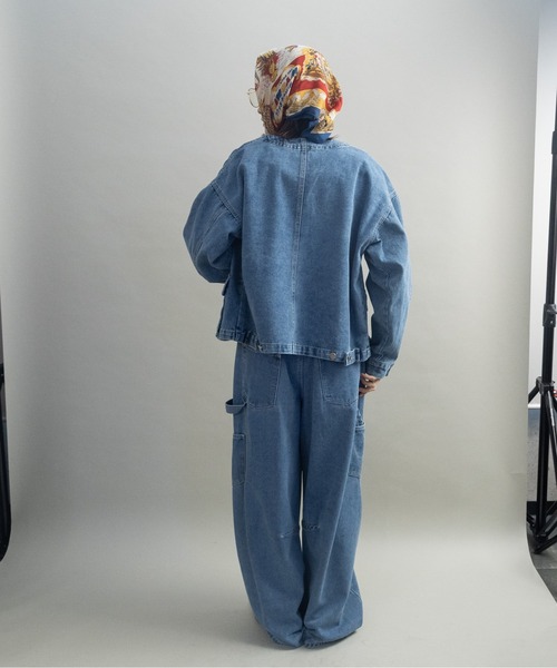 【未使用】自由区　BLUE ノーカラー　デニム　ジャケット　29,920円 デニムジャケット gジャン ノーカラーデニムジャケット レディース