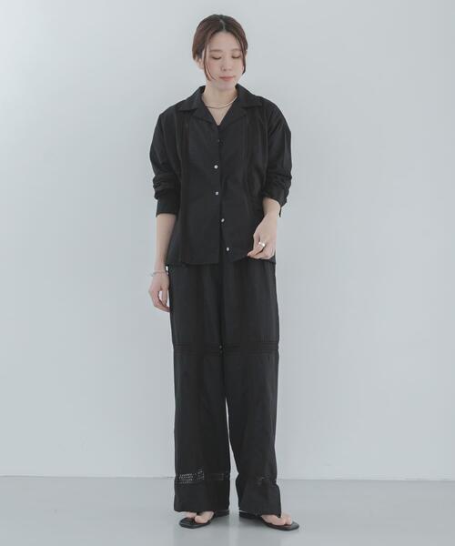パンツ ブロッキングレースコットンイージーパンツ レディースの画像