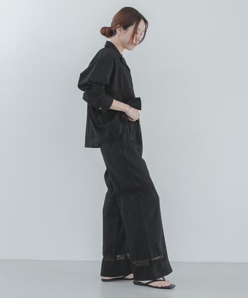 パンツ ブロッキングレースコットンイージーパンツ レディースの画像
