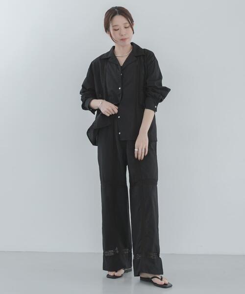 パンツ ブロッキングレースコットンイージーパンツ レディースの画像