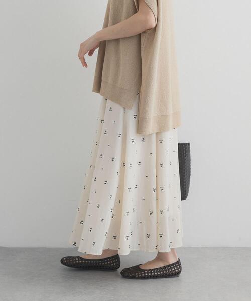スカート 小柄ダマスクプリントフレアスカートの画像