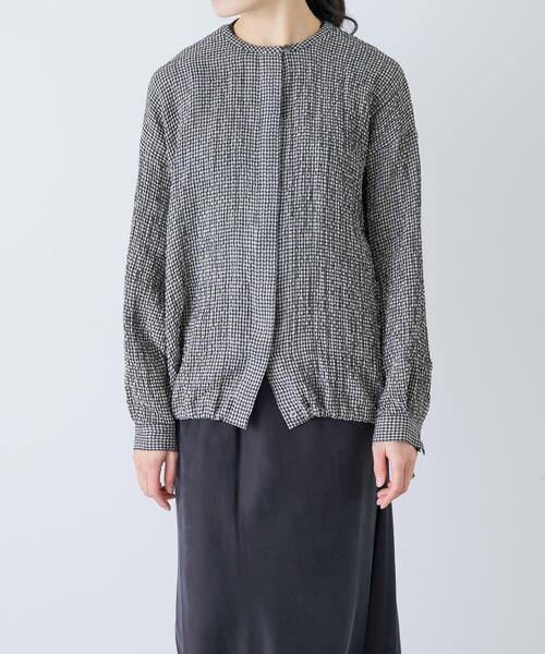 かぐれ ブラウス シャツ リネンレーヨンチェックシャツカーディガン