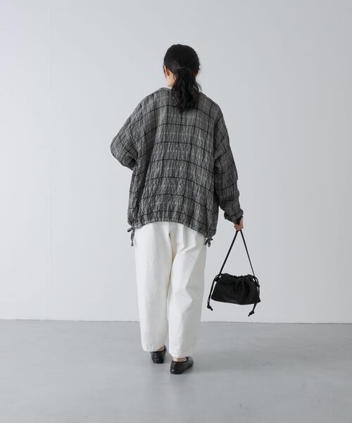 かぐれ ブラウス シャツ リネンレーヨンチェックシャツカーディガン