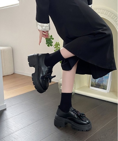 gossip!ロサンゼルス スニーカー 「JK厚底」レトロ チェック柄 リボン