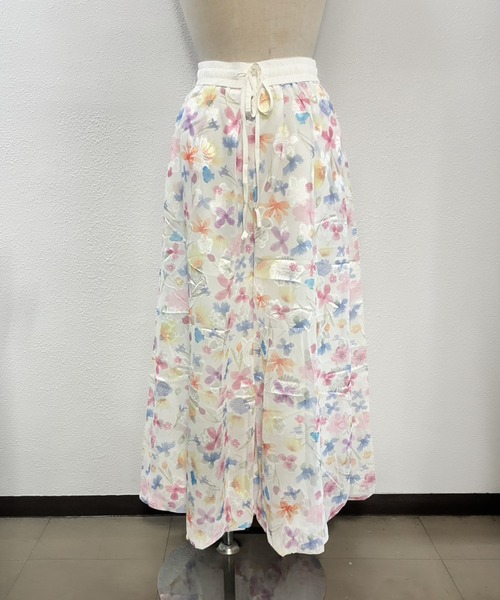core core ワイドパンツ パンツ 花柄ガウチョパンツ レディース