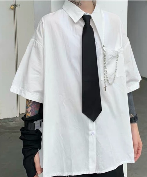 シャツ 半袖 Dark link tie チェーン付きネクタイシャツ メンズ