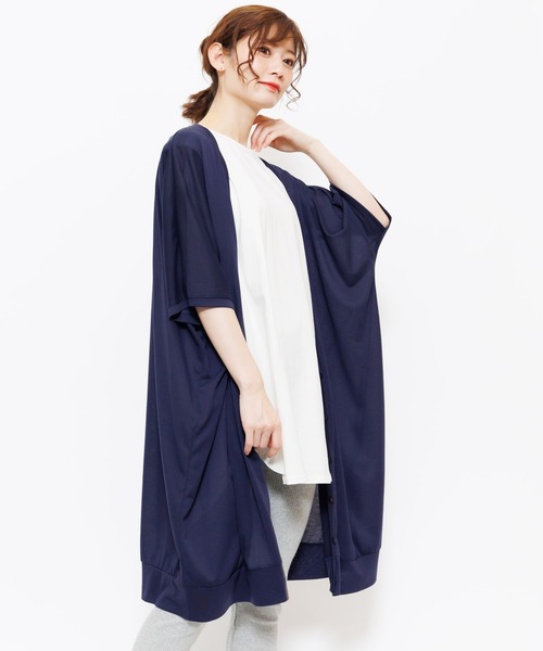 カーディガン UVドルマン5分袖ロングカーディガン レディース  