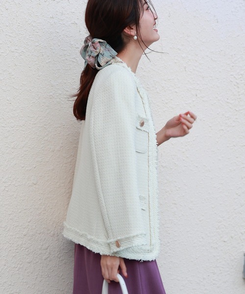 【新品】SAISON DE PAPILLON ツイードジャケット　Mサイズ SAISON DE PAPILLON ジャケット ノーカラージャケット ノー