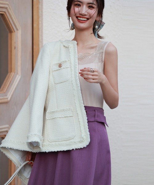 【新品】SAISON DE PAPILLON ツイードジャケット　Mサイズ SAISON DE PAPILLON ジャケット ノーカラージャケット ノー