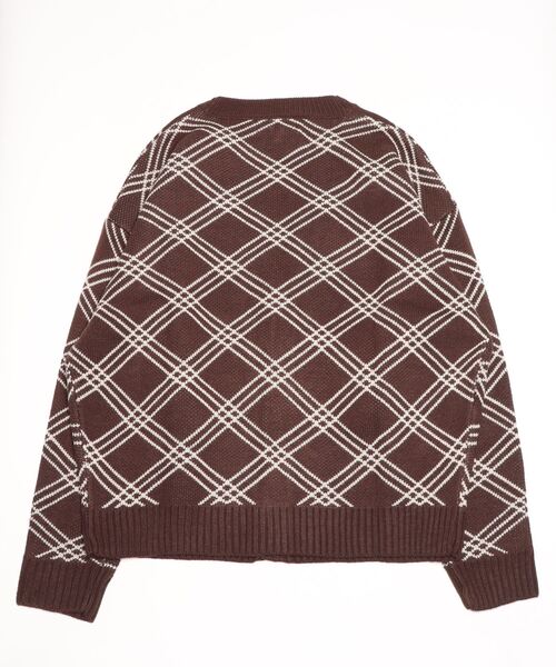 カーディガン ラインチェック柄Vネックニットカーディガン メンズ