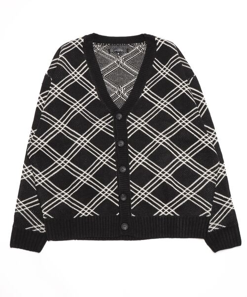 カーディガン ラインチェック柄Vネックニットカーディガン メンズ