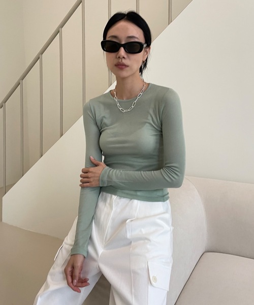 「Didot.showroom」 長袖シャツ FREE ベージュ レディース Didot.showroom tシャツ 「DIDOT.」シアーロングスリーブTシャツ