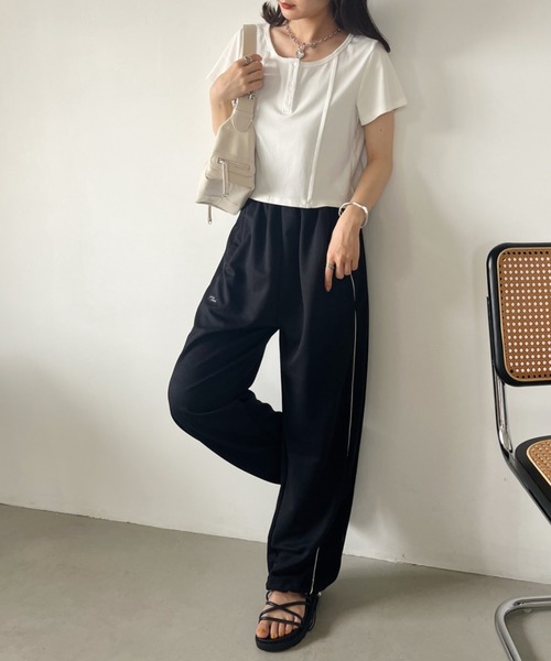 CLEA パンツ 裾ドローコード ワイドライントラックパンツ レディース