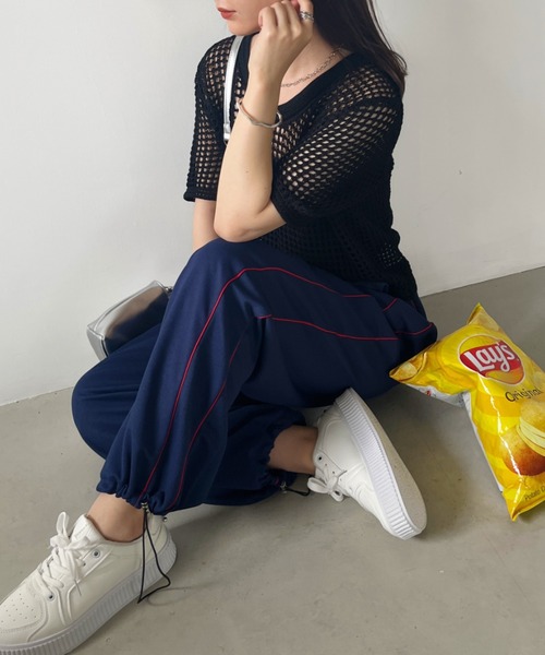 CLEA パンツ 裾ドローコード ワイドライントラックパンツ レディース