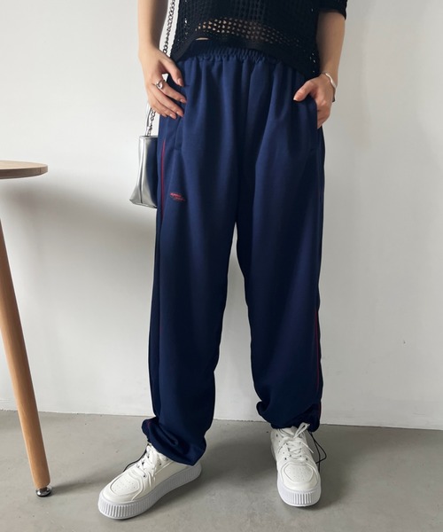 CLEA ワイドパンツ パンツ 裾ドローコード ワイドライントラックパンツ 
