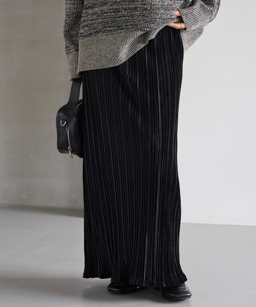 LAVEANGE（ラビアンジェ） スカート 「洗える」ベロアプリーツタイト