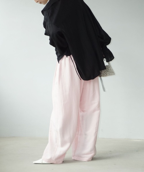 chuclla◆ラッフルカラーセミシアーブラウス/ナイロン/ブラック ラッフルカラー セミシアーブラウス chw24s033-ファッション通販
