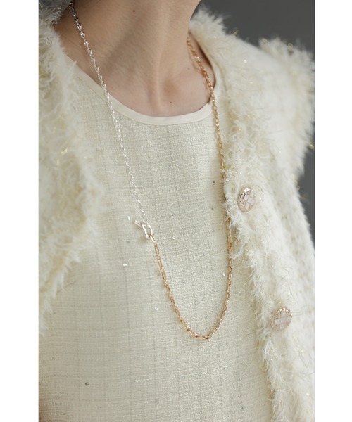 cawaii ワンピース スパンコール煌めくツイード調トップスと艶スカート