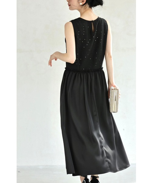 cawaii ワンピース スパンコール煌めくツイード調トップスと艶スカート