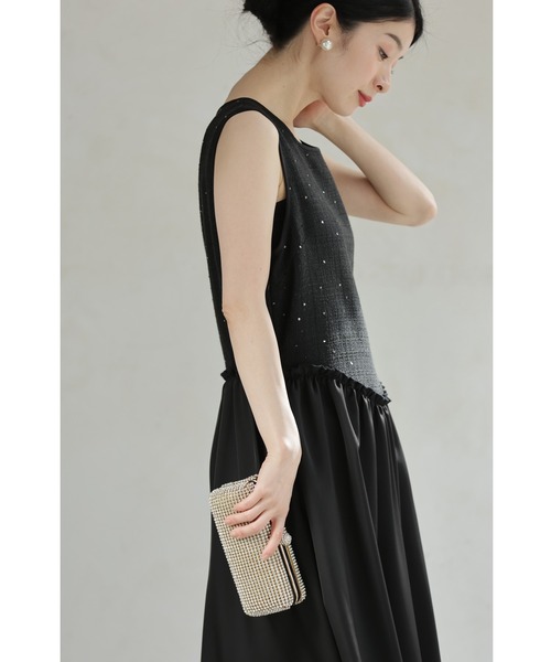 cawaii ワンピース スパンコール煌めくツイード調トップスと艶スカート