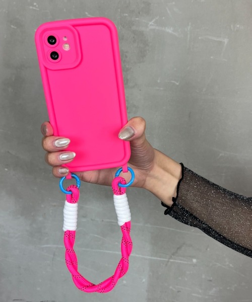 スマホケース 配色 ダブルロープ付き ハンドストラップ : ZOZOTOWN