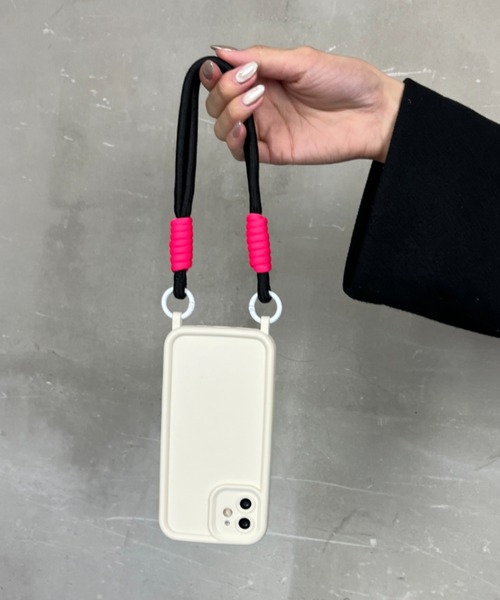 スマホケース 配色 ダブルロープ付き ハンドストラップ : ZOZOTOWN